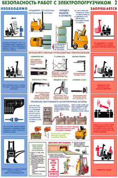 ПС50 Безопасность работ с электропогрузчиками (пластик, А2, 2 листа) - Плакаты - Безопасность труда - Магазин охраны труда и техники безопасности stroiplakat.ru